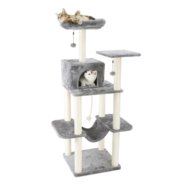 Multi-Level Pet Cat Tree House + Scratching Posts for Kitten Tower with Basket Beds